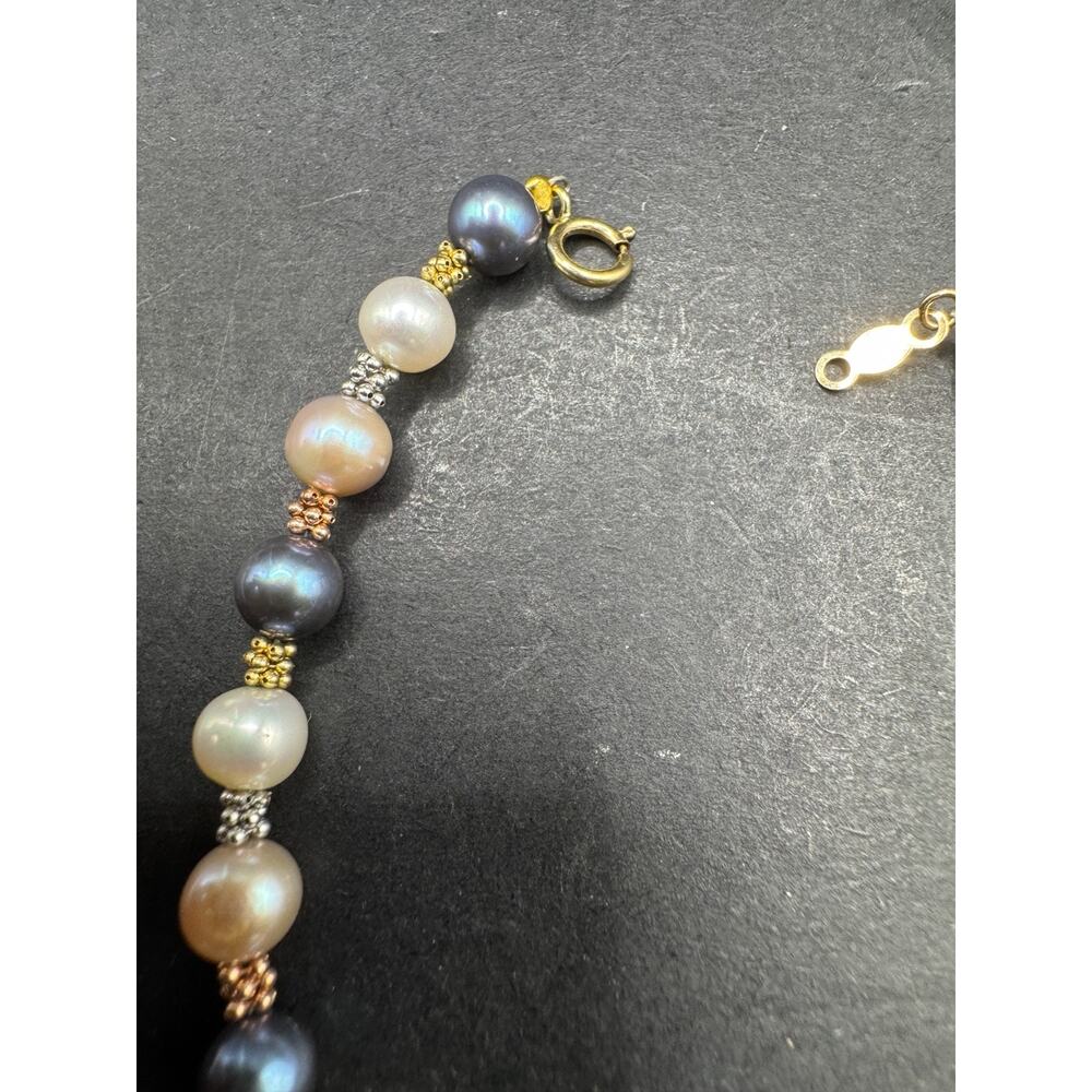 Vtg Fresh Water Pearl Bracelet Multicolor W/ 14K Solid Yellow Gold Clasp Sz 6.75 - Picture 2 of 5